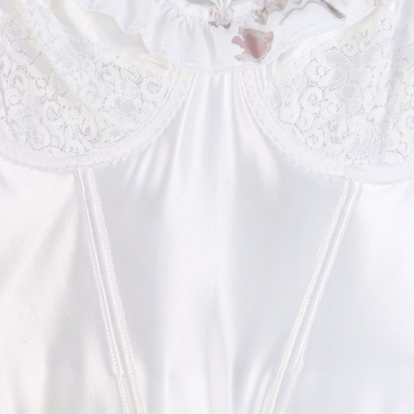Reworked Victorian Style Ivory Satin Corset Top W/  Ruffles on Bust - S/M - Picture 9 of 15